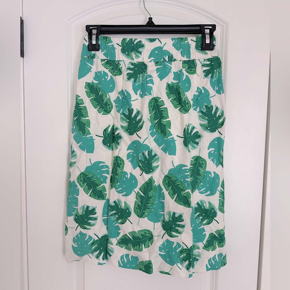 J.Crew Tropical Palm Leaf Mid Length XS Skirt w/Two Pockets NWT - Picture 2 of 4
